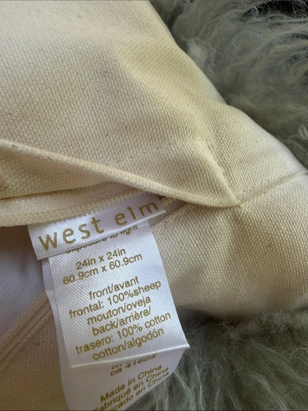 West Elm pair of large Mongolian lamb PillowCovers